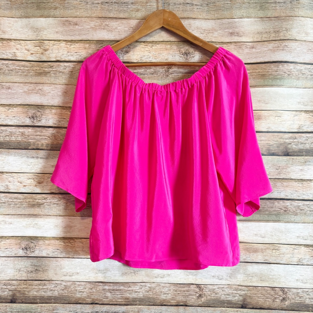 Amanda Uprichard Hot Pink Nirvana Off The Shoulder 100% Silk Top Size Medium